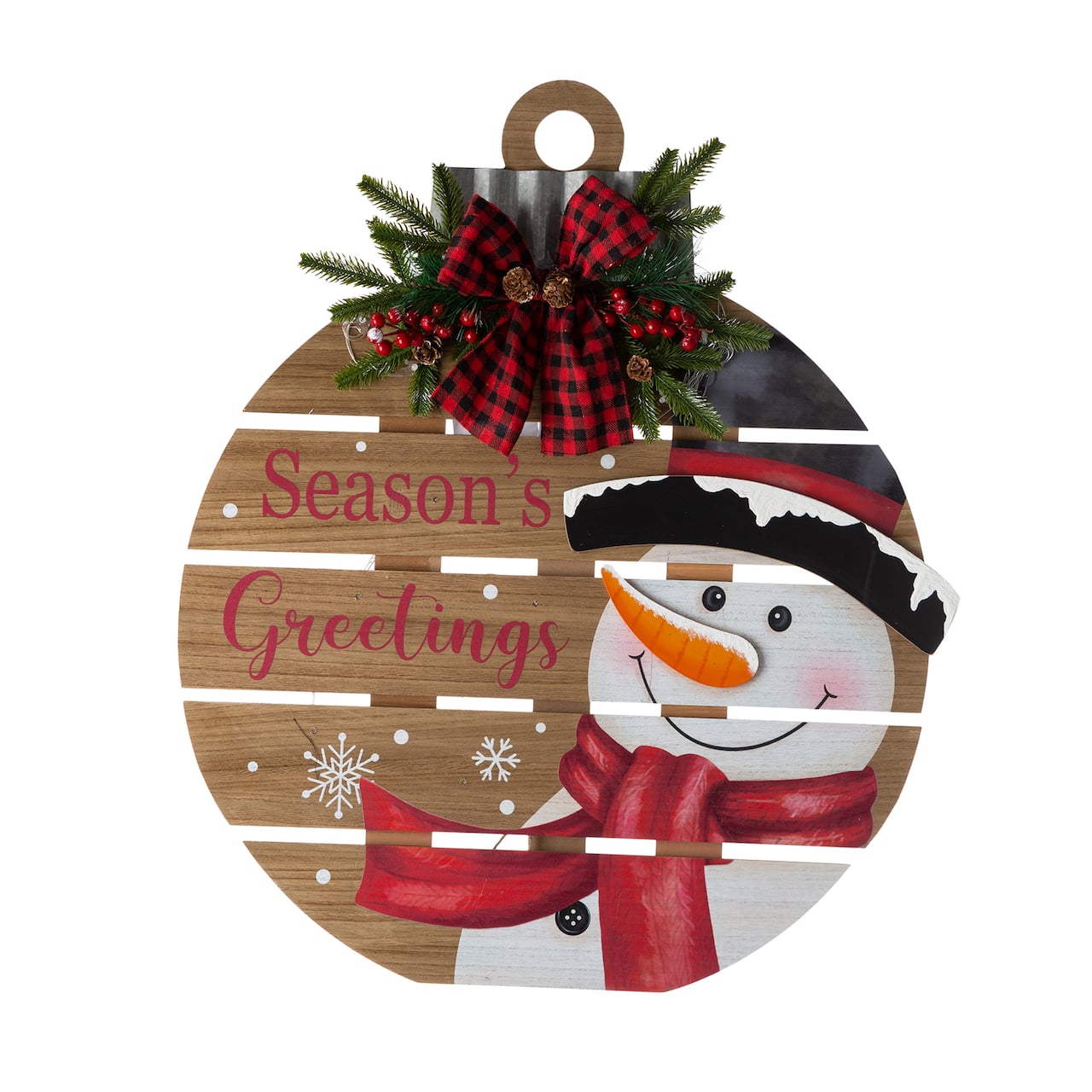 Glitzhome® 30" Lighted Round Wooden Snowman Porch Décor with Timer